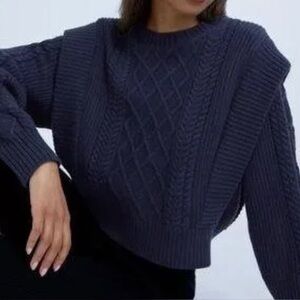 Aritzia Babaton Merino Wool Navy cable knit sweater size S